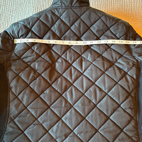 Lauren Ralph Lauren black quilted Puffer jacket, lamb leather trim Sz L - Picture 7 of 11